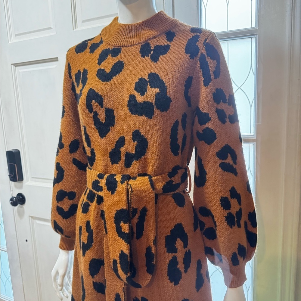 FARM RIO X ANTHROPOLOGIE Leopard Colorblock SWEATER DRESS- SIZE SMALL - Picture 4 of 14